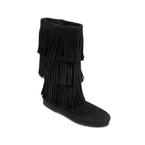 Minnetonka Black Multi Layered Fringe Boots